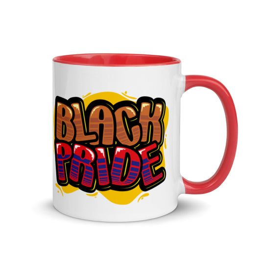 BLACK PRIDE RED BUBBLE FONT Mug with Color Inside 11oz