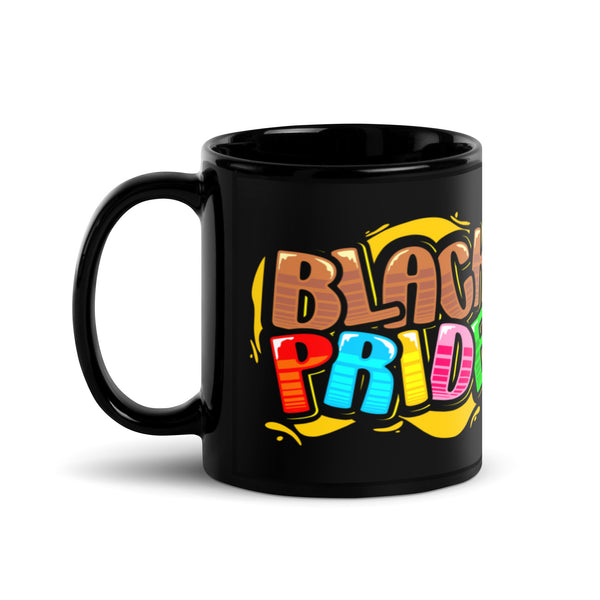BLACK PRIDE rainbow bubble font black mug