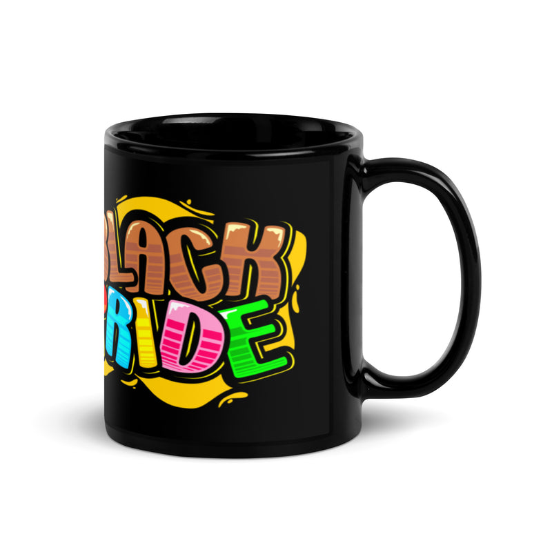 BLACK PRIDE rainbow bubble font black mug