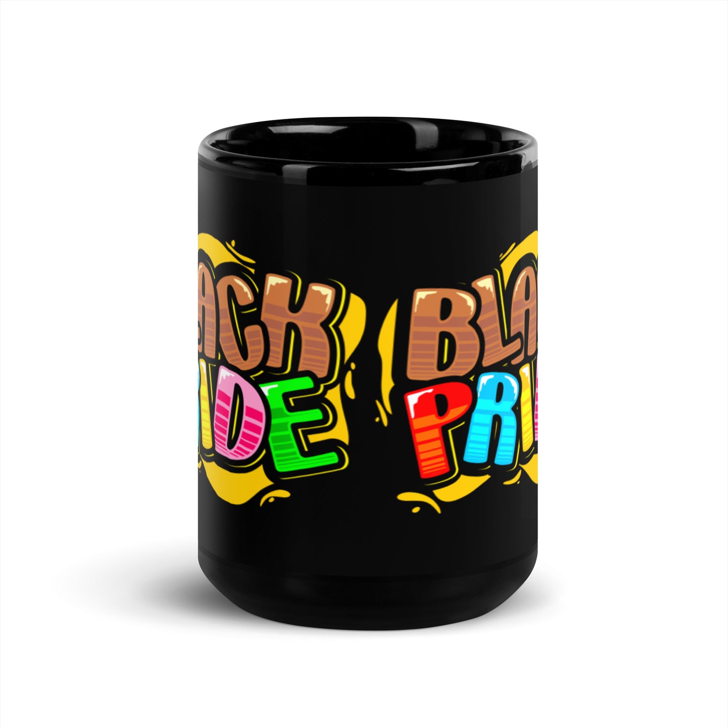 BLACK PRIDE rainbow bubble font black mug