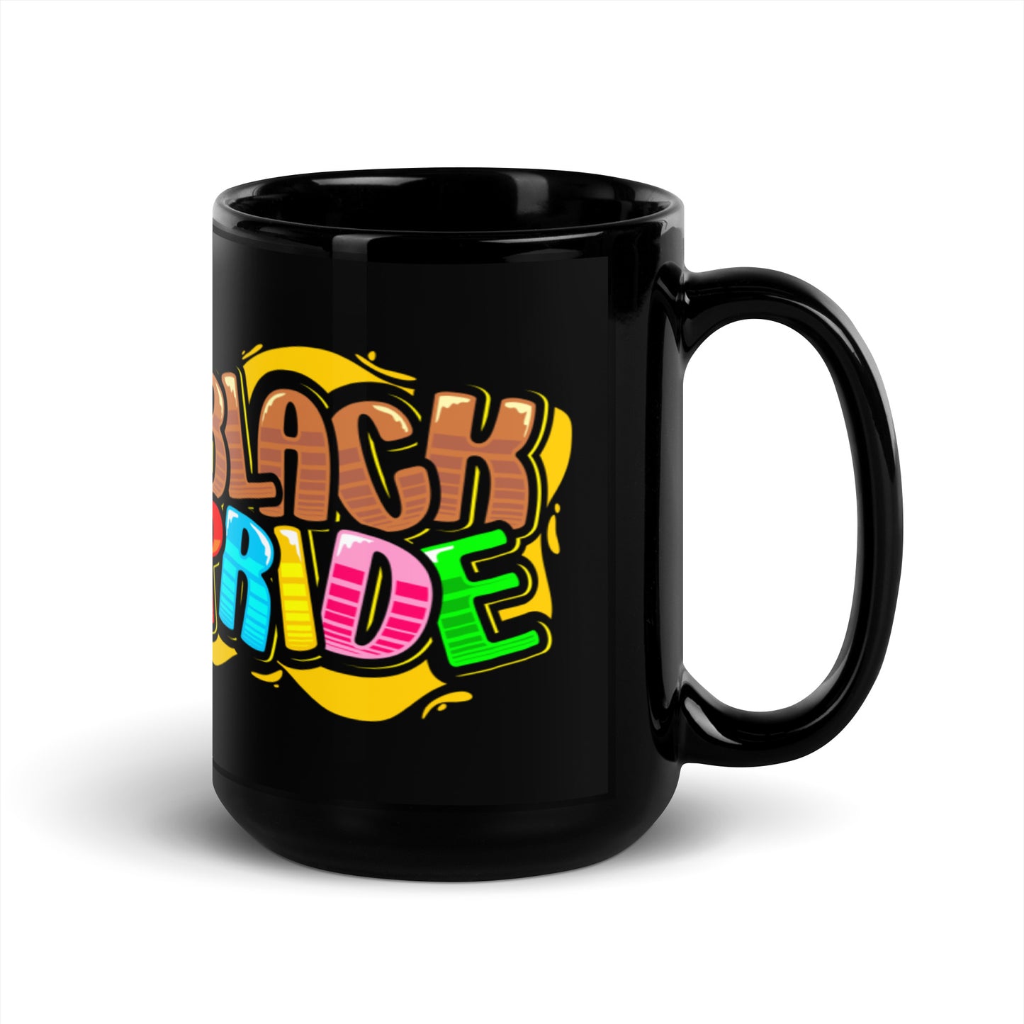 BLACK PRIDE rainbow bubble font black mug